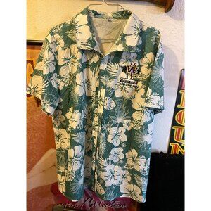 Mens Hawaiian Summer Shirt button Up Short Sleeve Grand Tour Med Green White